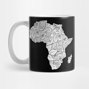 Mandala art map of Africa with text in white Mug